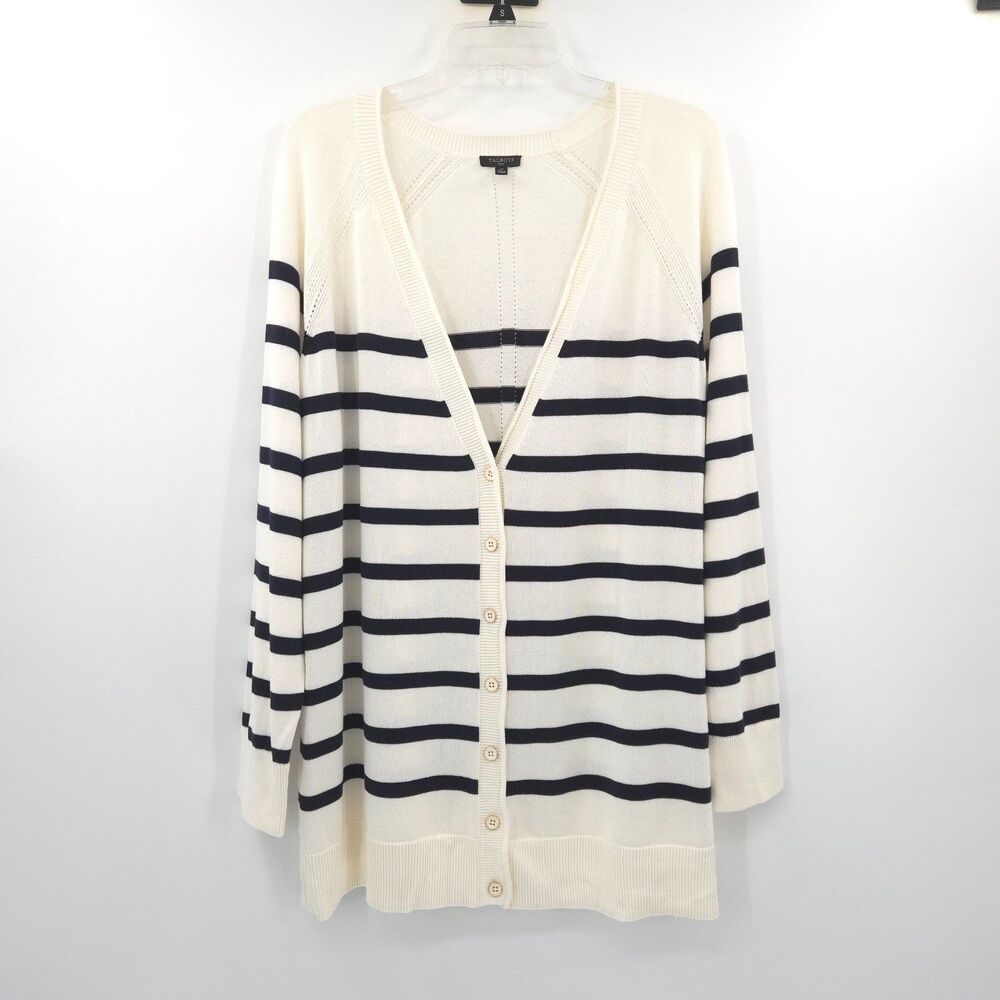 Talbots striped button up cardigan sweater Size 1X long sleeve nautical‎ preppy